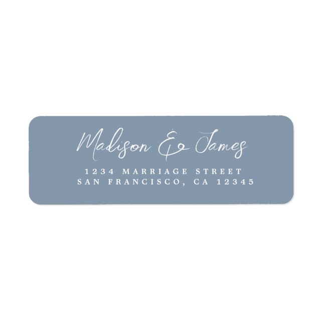 Elegant Script Dusty Blue Wedding Return Address (Front)