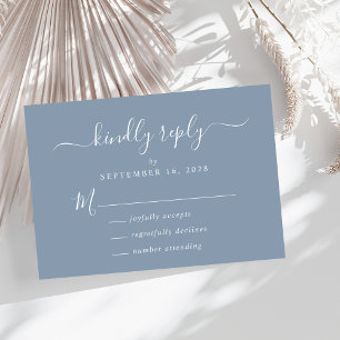 Elegant Script Dusty Blue Wedding RSVP Card