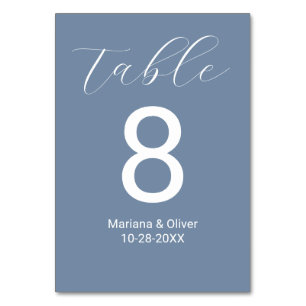 Elegant Script Dusty Blue Wedding Table Number