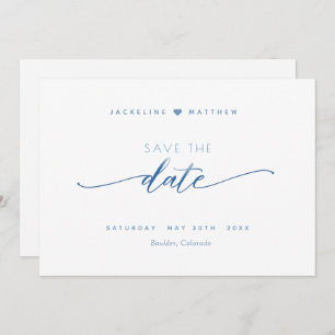 Elegant Script, Dusty Blue ,White Simple Wedding Save The Date