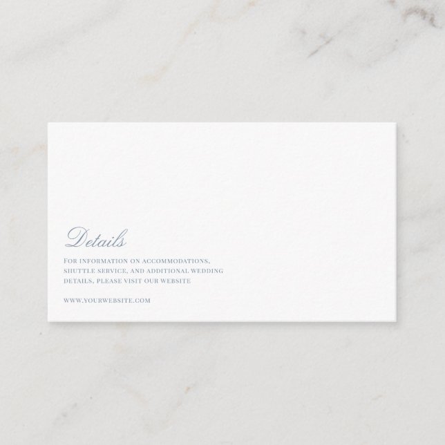 Elegant Script Dusty Blue & White Wedding Details  Enclosure Card (Front)