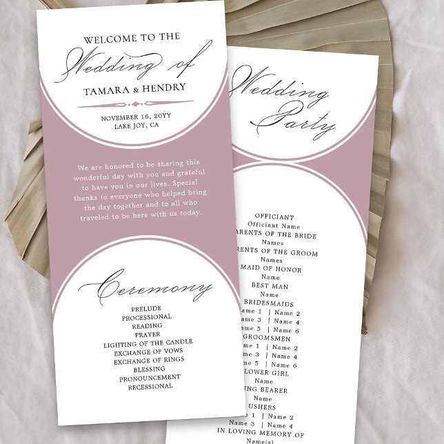 Élégant Script Dusty Rose Arch Wedding Programme (Elegant dusty rose pink wedding program from my Wedding Colors collection)