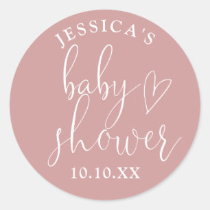 Elegant Script Dusty Rose Pink Baby Shower Favour Classic Round Sticker