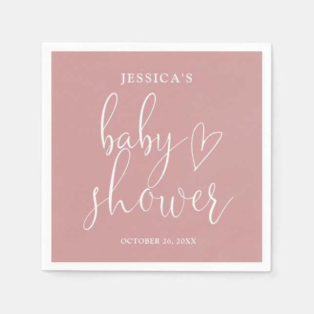 Elegant Script Dusty Rose Pink Baby Shower Napkin (Front)