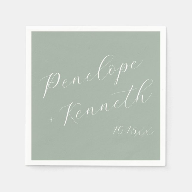 Elegant Script Dusty Sage Green Wedding Custom  Napkin (Front)