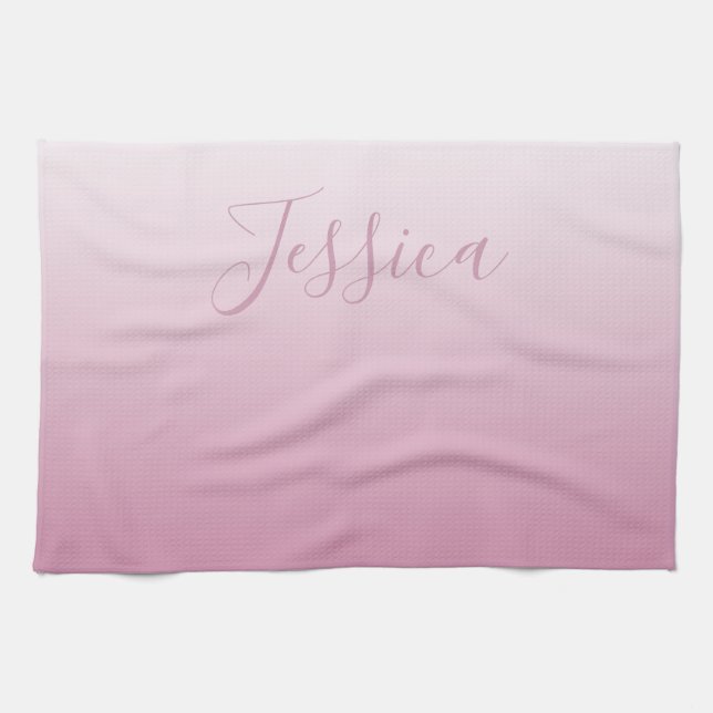 Elegant Script & Editable Pink (any colour) Ombre Kitchen Towel (Horizontal)