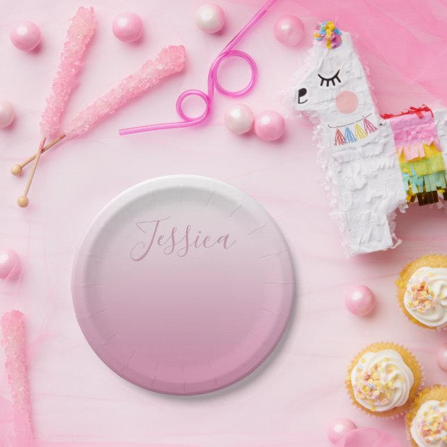 Elegant Script & Editable Pink (any colour) Ombre Paper Plate (Party)