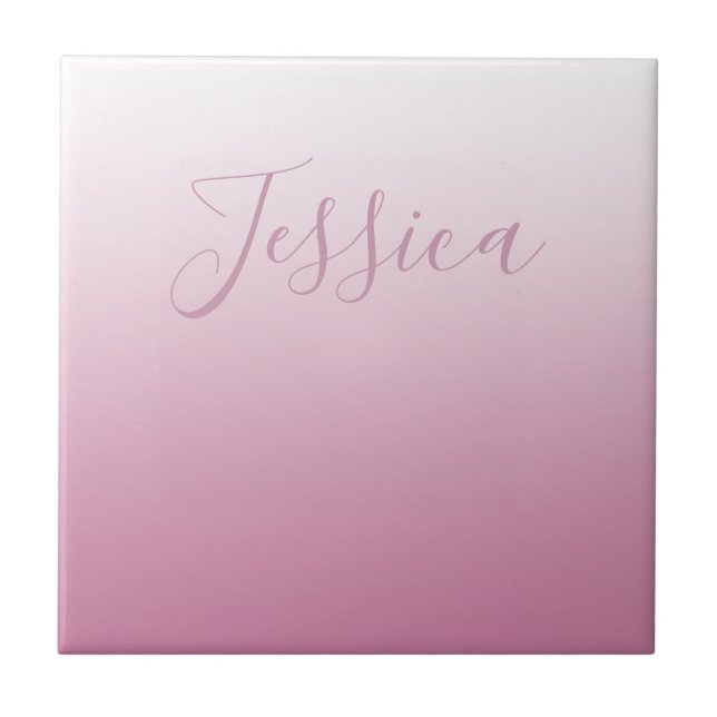 Elegant Script & Editable Pink (any colour) Ombre Tile (Front)