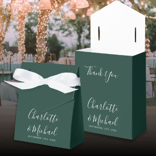 Elegant Script Emerald Green Wedding Favor Box