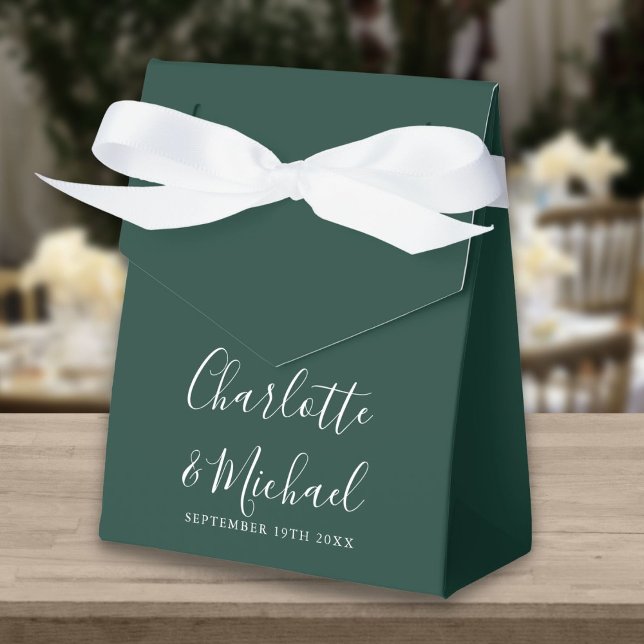 Elegant Script Emerald Green Wedding Favor Box (Creator Uploaded)