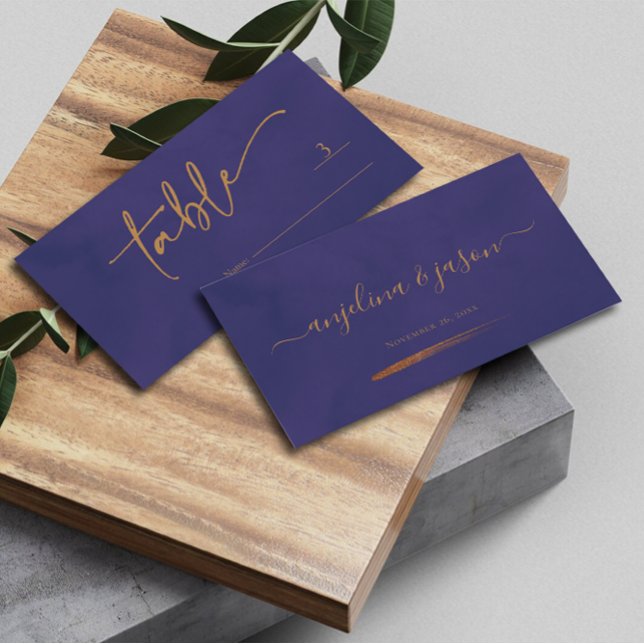 Elegant Script Emerald Purple and Gold Wedding Place Card (Creator Uploaded)