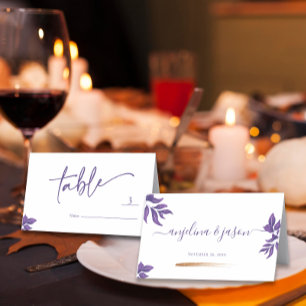Elegant Script Emerald Purple Eucalyptus Wedding Place Card