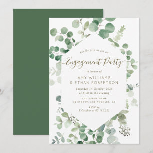 elegant script eucalyptus engagement party invitation