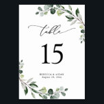 Elegant Script Eucalyptus Greenery Table Number<br><div class="desc">Designed to coordinate with our Boho Greenery wedding collection,  this customizable Menu Template features mixed watercolor greenery leaves paired with a classy serif in black. Matching items available.</div>