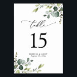 Elegant Script Eucalyptus Greenery Table Numbers<br><div class="desc">Designed to coordinate with our Boho Greenery wedding collection,  this customizable Menu Template features mixed watercolor greenery leaves paired with a classy serif in black. Matching items available.</div>