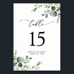 Elegant Script Eucalyptus Greenery Table Numbers<br><div class="desc">Designed to coordinate with our Boho Greenery wedding collection,  this customizable Menu Template features mixed watercolor greenery leaves paired with a classy serif in black. Matching items available.</div>