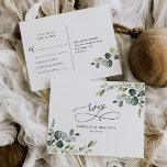 Elegant Script Eucalyptus Greenery Wedding Rsvp Postcard<br><div class="desc">Designed to coordinate with our Boho Greenery wedding collection,  this customizable Rsvp Postcard features lush watercolor eucalyptus leaves paired with a romantic calligraphy script graphic text,  paired with a classy serif & modern sans font in black. Matching items available.</div>