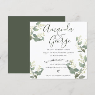 Elegant Script Eucalyptus Leaves Wedding Invitation