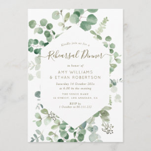 elegant script eucalyptus rehearsal dinner invitation