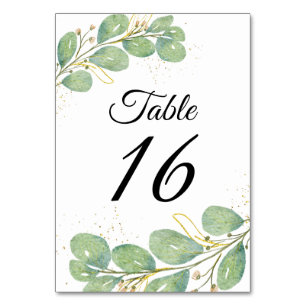 Elegant Script Eucalyptus Wedding Table Number