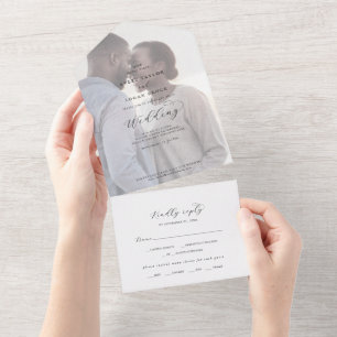 Elegant Script Faded Photo Wedding All In One Invi All In One Invitation