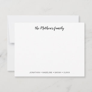 Elegant Script Family Last Name Black Note Card