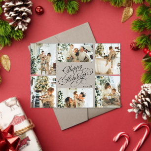 Elegant Script Family Photo Collage Christmas Card Acrylic Invitations