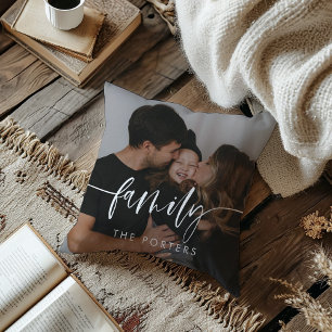 Elegant Script Family Photo Pillow