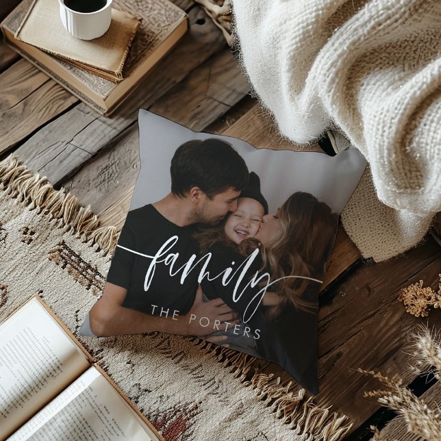 Elegant Script Family Photo Pillow (Creator Uploaded)