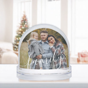 Elegant Script "Family" Photo Snow Globe