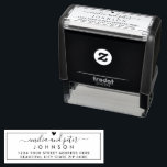 Elegant Script Family Wedding Return Address Self-inking Stamp<br><div class="desc">Elegant,  Modern Hand Lettered Script Wedding Return Address self-inking stamp. Featuring a pretty hand-written swash tail font script couple monogram names,  family name and a little heart motif on the top,  around thin line frame. Easy to personalize them with your names and return address info.</div>