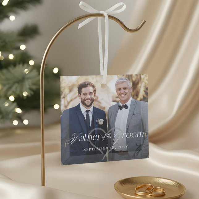 Elegant Script Father of the Groom Photo Keepsake Glass Ornament (Elegant Script Father of the Groom Photo Keepsake Glass Ornament)