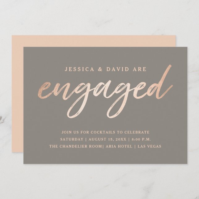 Elegant Script Faux Foil Engagement Invitation (Front/Back)