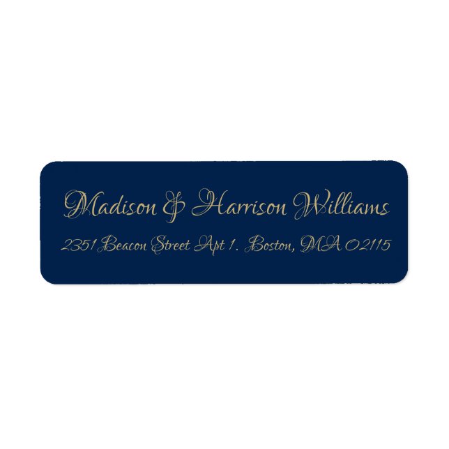 Elegant Script faux gold navy blue return address (Front)