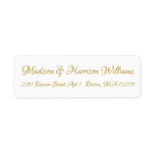 Elegant Script faux gold white return address