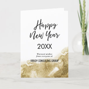 Elegant Script Festive Gold Glitter Business Photo Holiday Card