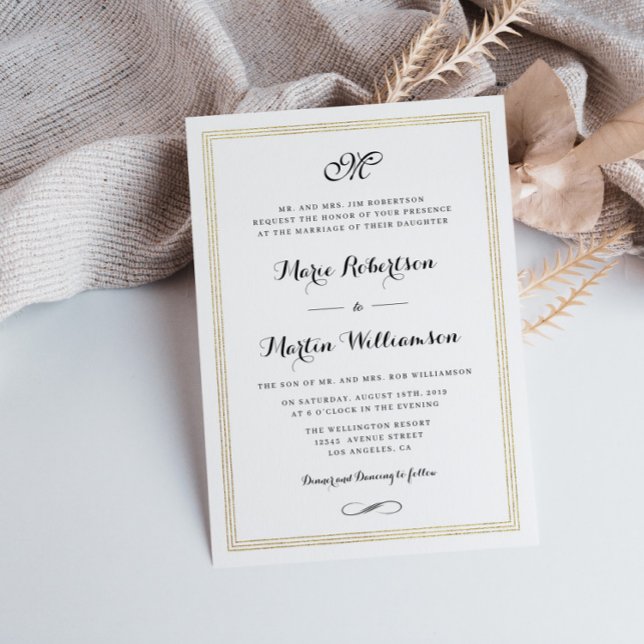 Élégant script feuille d'or faire-part de mariage (Créateur téléchargé)