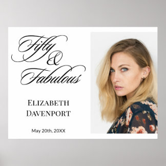 Elegant Script Fifty and Fabulous 50th Birthday Poster