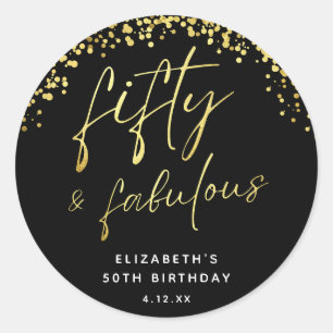 Elegant Script Fifty and Fabulous Birthday Classic Round Sticker