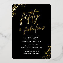 Elegant Script Fifty and Fabulous Birthday Gold