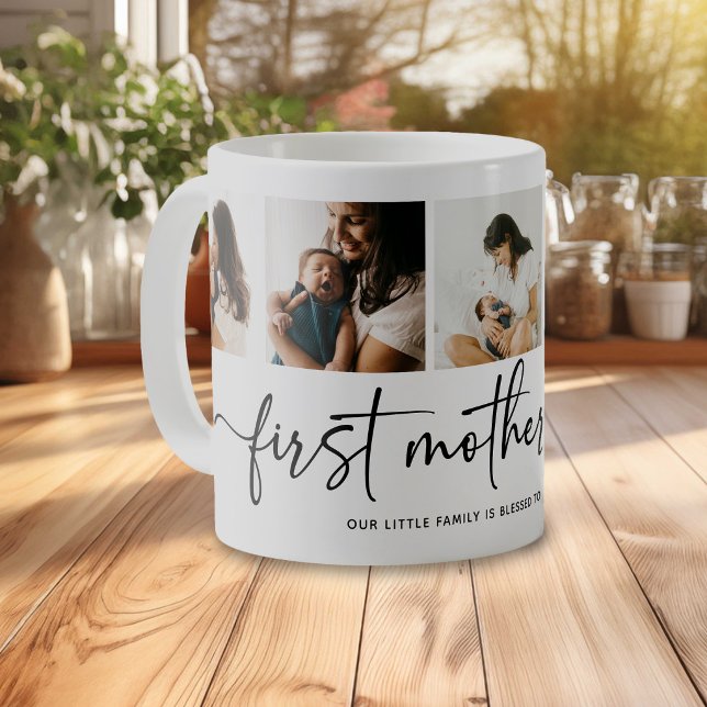 Elegant Script First Mothers Day 5 Photo Collage Coffee Mug (Creator Uploaded)