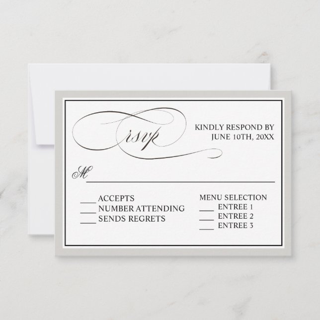 Élégant script fleurit RSVP avec n'importe quelle  (Devant)