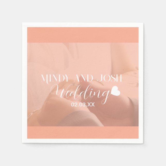 Elegant Script floating heart Photo Napkin (Front)