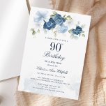Elegant Script Floral 90th Birthday Invitation<br><div class="desc">Elegant Floral Script 90th Birthday Celebration Invitation you can easily customize with your party details by clicking the "Personalize" button. Featuring dusty blue floral and greenery with modern typography.</div>