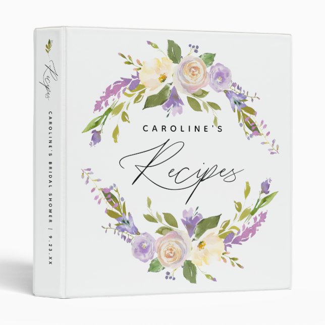 Elegant Script Floral Bridal Shower Recipe Book Binder (Front/Spine)