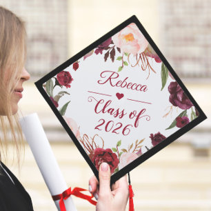 Elegant Script Floral Design Grad Keepsake Graduation Cap Topper