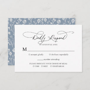 Elegant Script Floral Dusty Blue Wedding Rsvp Enclosure Card