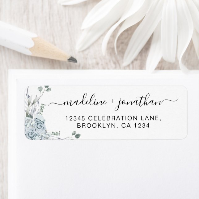 Elegant Script Floral Eucalyptus Dusty Blue (Insitu)