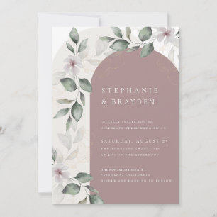 Elegant Script Floral Pink Arch Wedding Invitation