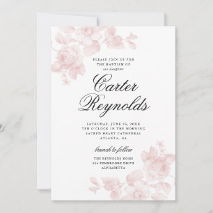 Elegant Script Floral Religious Baptism Invitation